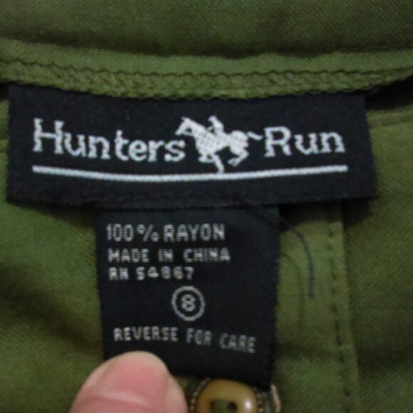 Vintage Rayon Button-Front Skirt Pleats Olive Green  Flowy Hunters Run Size 8 - Picture 6 of 9